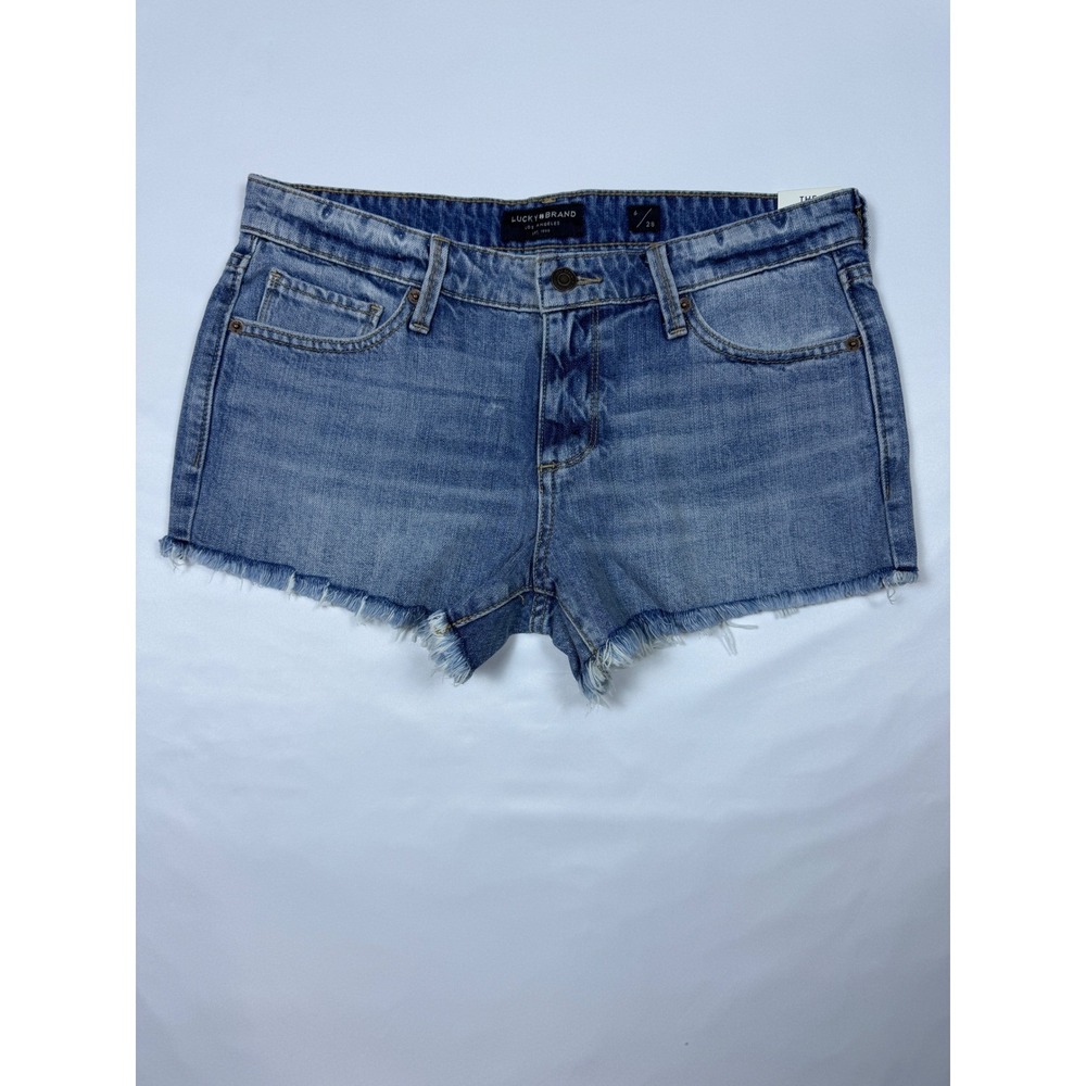 Lucky Brand The Cut Off Denim Shorts Blue Medium Wash Frayed Hem 6/28  NEW